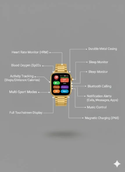 Ultra 2 Smart Watch 24K Gold Edition with AMOLED Display, Bluetooth Calling & 6 Interchangeable Straps - Men's/Women's Fitness Tracker Bundle