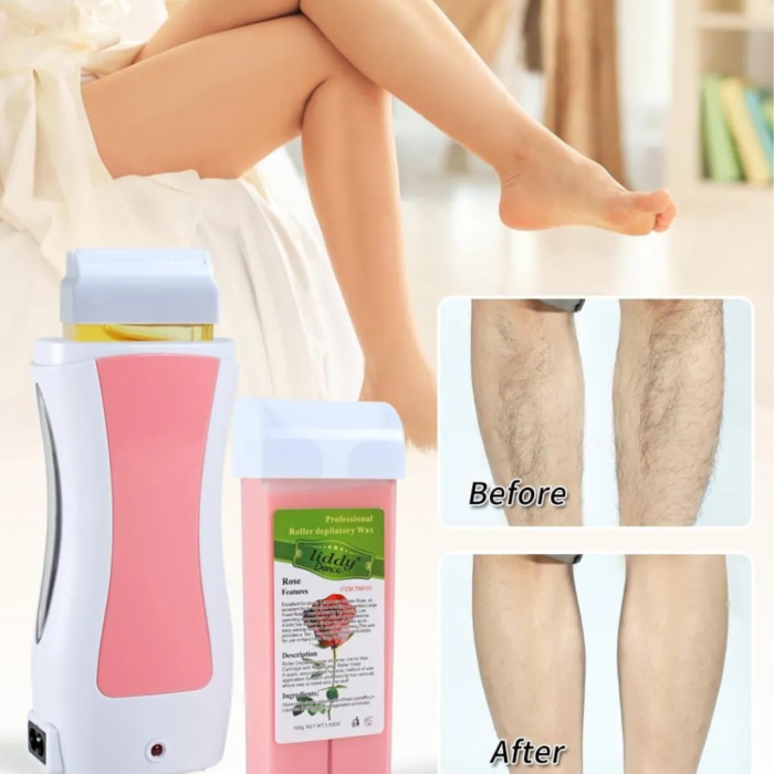 Professional 3-in-1 Roll-On Hot Waxing Kit for Body Hair Removal | Portable Electric Depilatory Wax Heater with Tea Tree Wax Cartridge & 10pcs Waxing Paper Strips